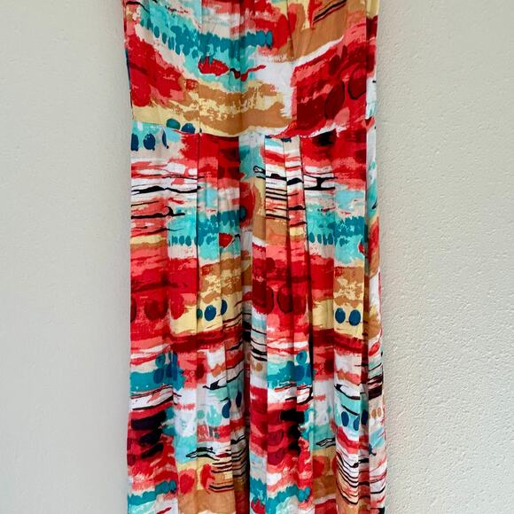 AGB colorful high neck pleated skirt maxi long resort wear vacation sun dress Sm - Picture 10 of 14